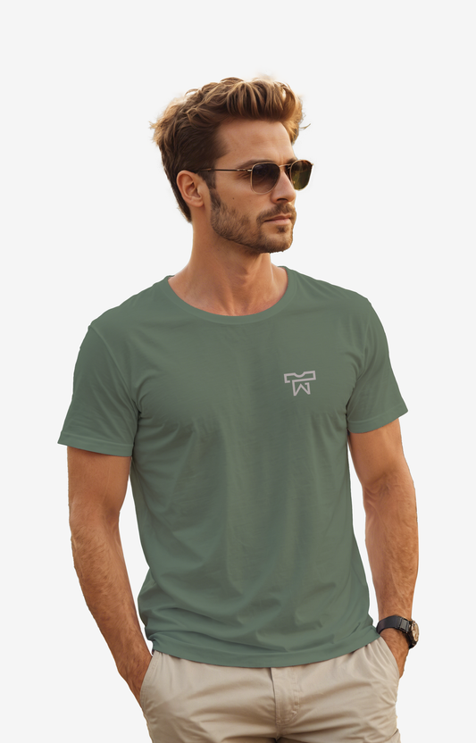 [1042]: Round Neck Plain T-Shirts Regular Fit - Green