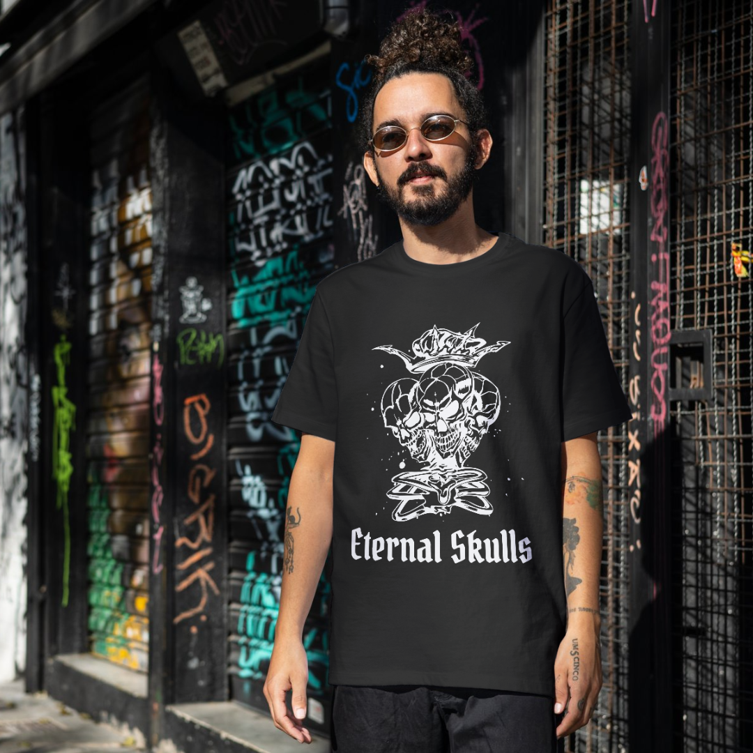 [1017]: Unisex Round Neck Printed T-shirt Black(Regular Fit)