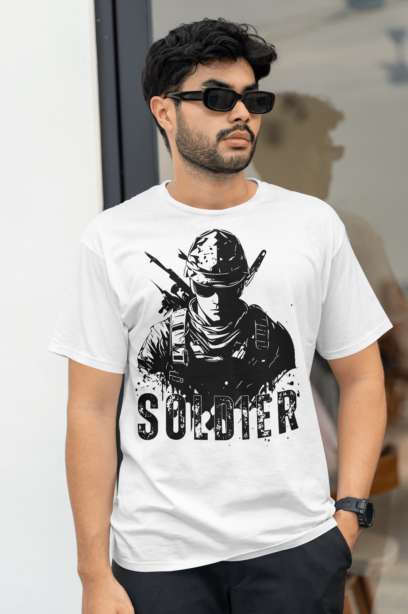 [1018]: Unisex Round Neck Printed T-shirt White(Regular Fit)