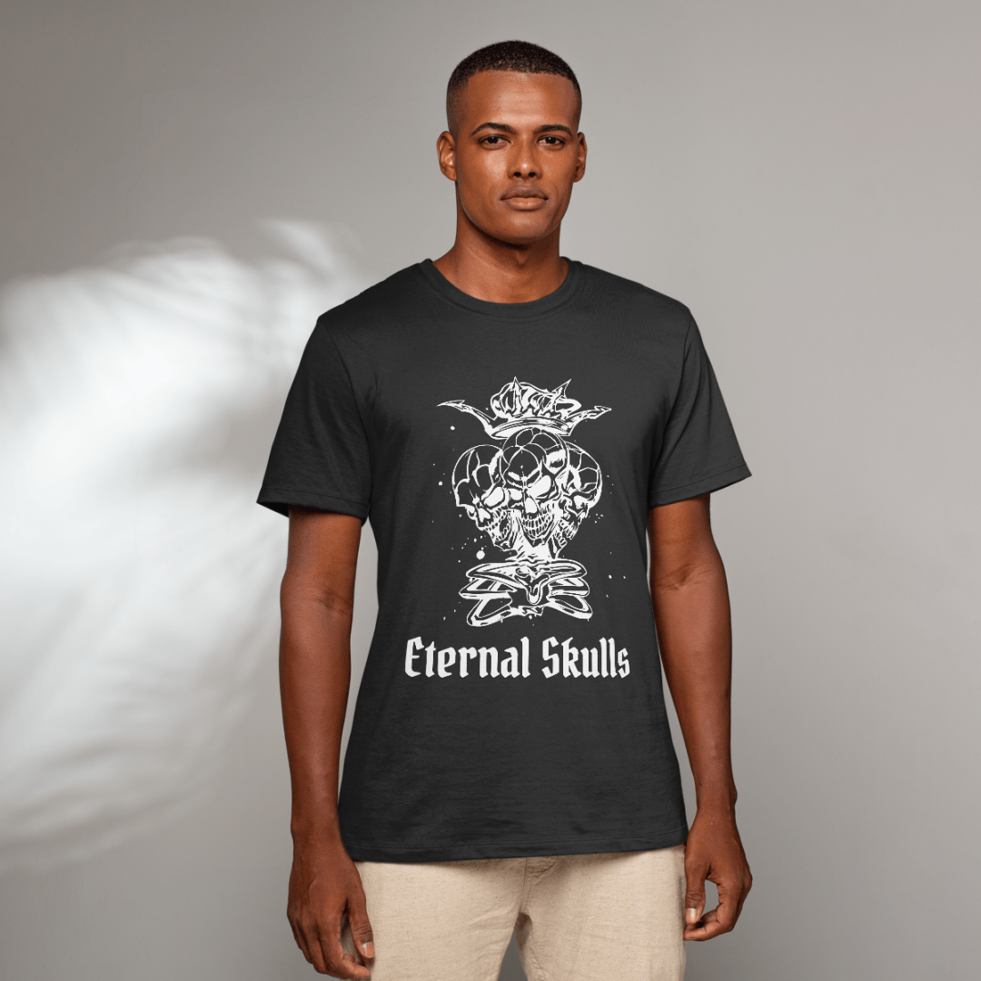 [1017]: Unisex Round Neck Printed T-shirt Black(Regular Fit)