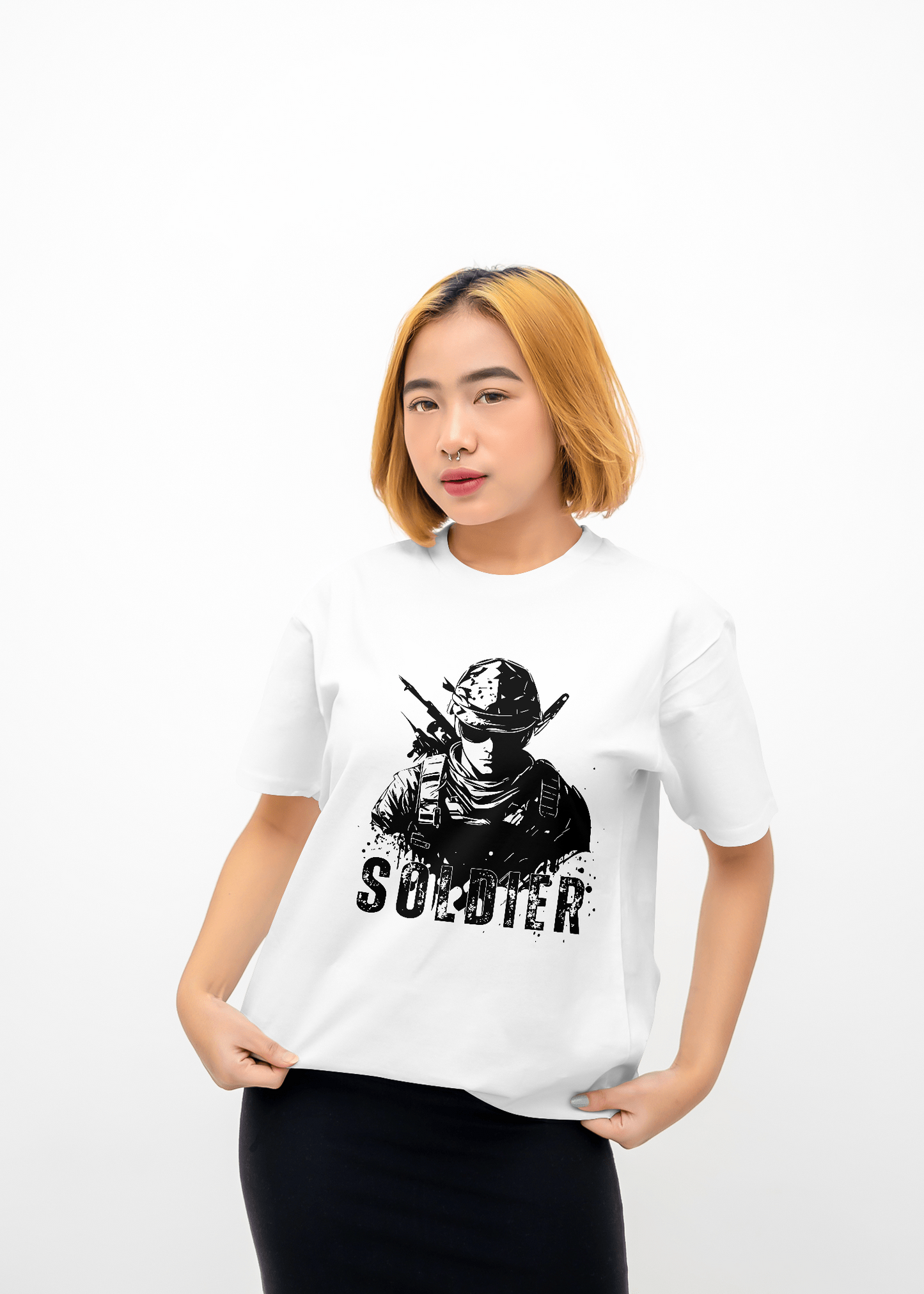 [1018]: Unisex Round Neck Printed T-shirt White(Regular Fit)